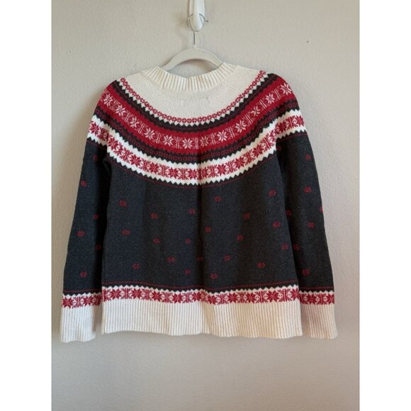 Loft Women’s Holiday Pullover Sweater Reindeer Fair Isle Petite Large Red Gray - Picture 10 of 12